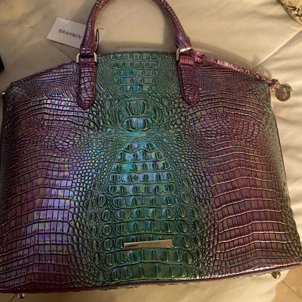 Brahmin LARGE Duxbury Satchel Hyacinth Ombre Melbourne & WALLET included used